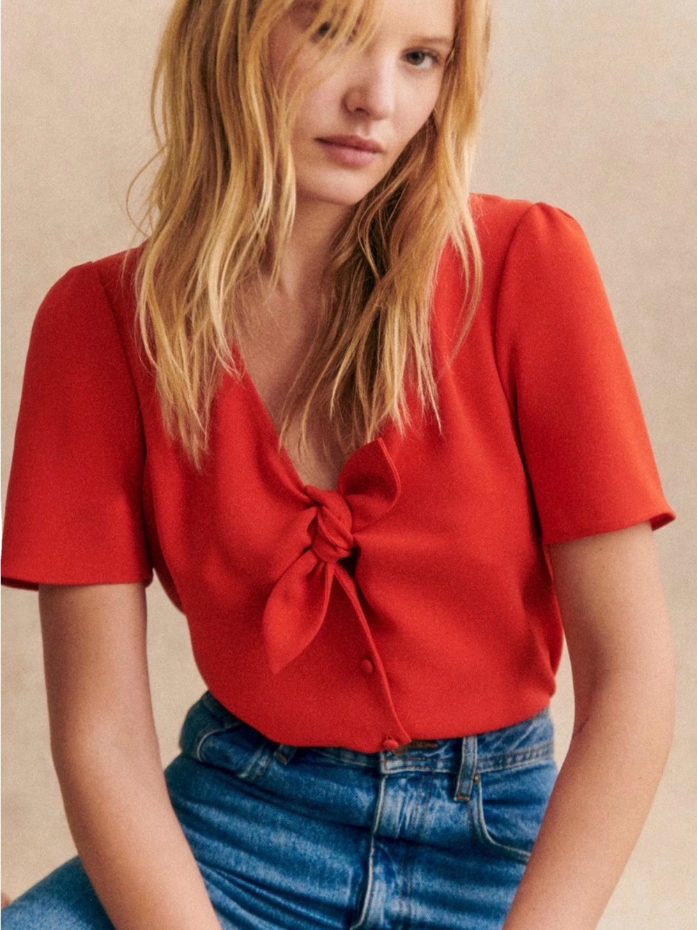 Sézane Eloine Short Sleeves Blouse in Red